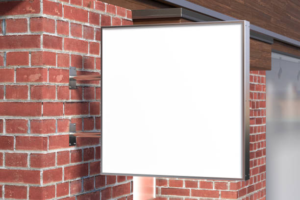 istock Square signboard or signage on the red brick wall with blank white sign mock up. Side view. 1213379178
