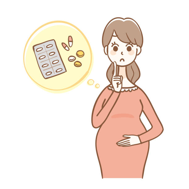 stockillustraties, clipart, cartoons en iconen met vrouwen die over het gebruiken van interne geneeskunde tijdens zwangerschap ongerust worden gemaakt - zalf tekening
