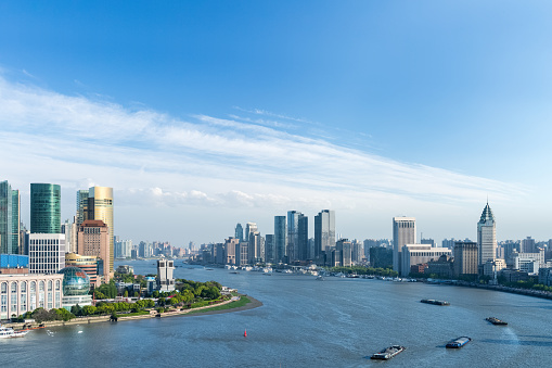 beautiful huangpu river and shanghai cityscape in the afternoon