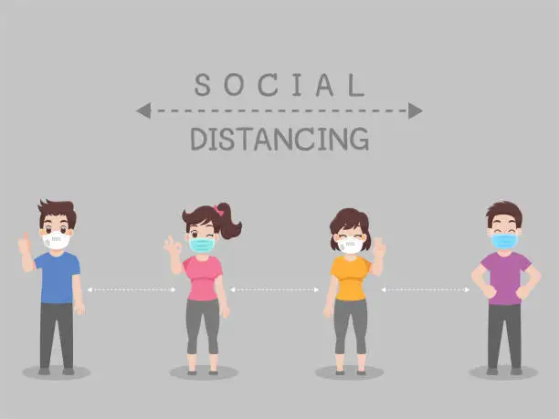 Vector illustration of Social Distancing, People keeping distance for infection risk and disease