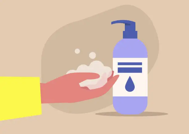 Vector illustration of Washing hands, coronavirus spreading prevention, daily hygiene