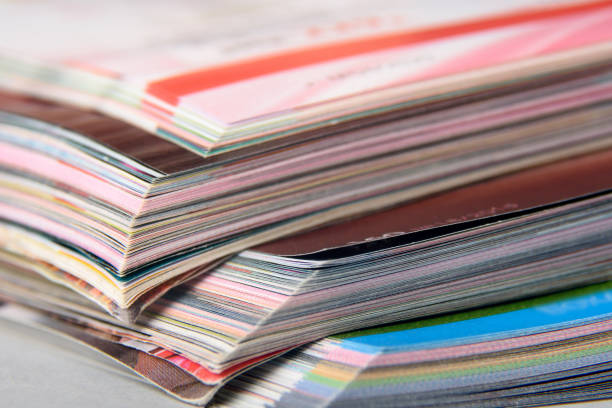 istock Abstract background image of stacked magazines. Selective focus 1213406720