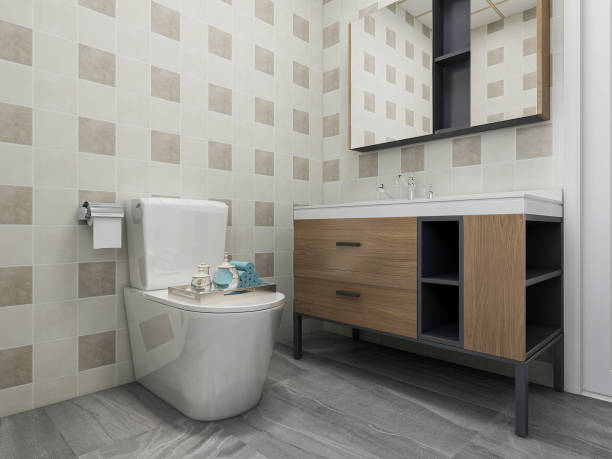 istock 3D rendering, modern design toilet design with toilet inside 1213420700