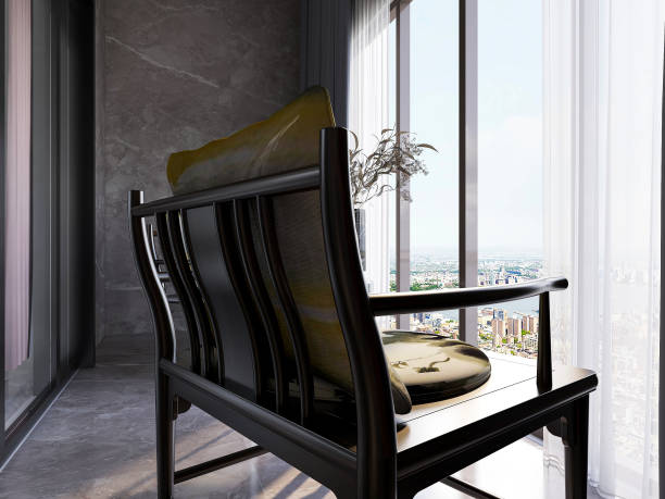 istock 3D rendering, enclosed balcony design with tables, green plants, etc. 1213422047