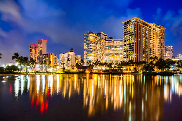 istock Night view of Waikiki skyline 1213423667