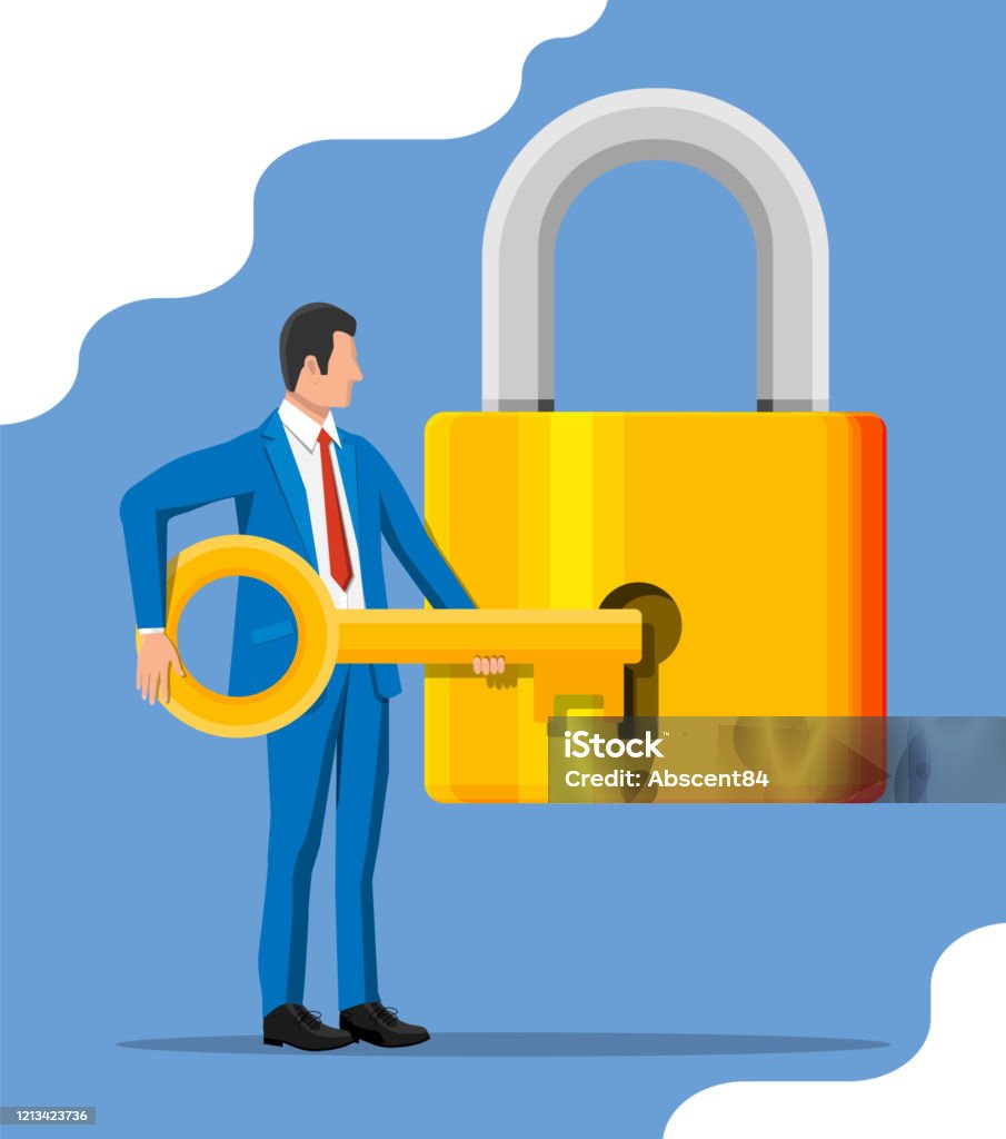 Doanh Nhân Mở Khóa Ổ Khóa Khổng Lồ Bằng Chìa Khóa Hình minh họa ...