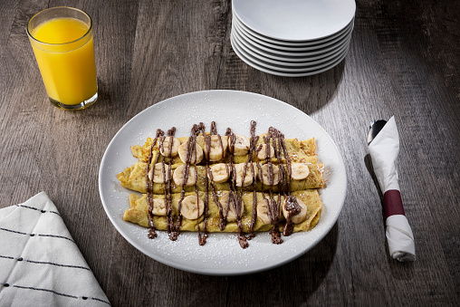 Crepes stuffed with chocolate and banana (Click for more)