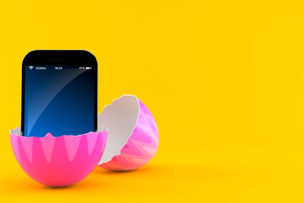 smartphone inside easter egg - egg cell imagens e fotografias de stock
