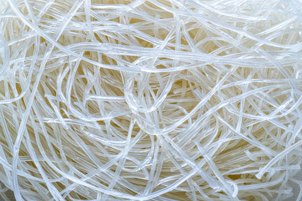 spaghetti di riso asiatici secchi, cibi istantanei, condimenti e condimenti istantanei - cereal plant processed grains rice wheat foto e immagini stock