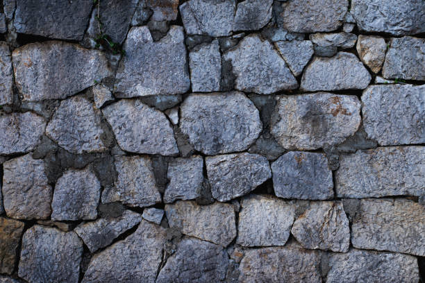 istock Texture of stone wall made of grey stones 1213426905