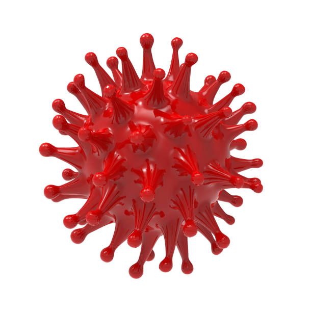 Red virus bacteria cell 3D render image isolated on white background. Flu, influenza, coronavirus model illustration. Covid-19 bacterium illustration stock photo