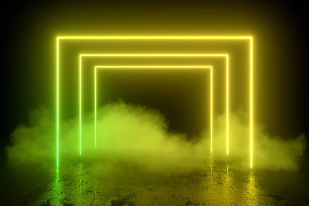 istock 3d abstract background with ultraviolet neon lights, empty frame, cosmic landscape, glowing tunnel door with smoke 1213431699