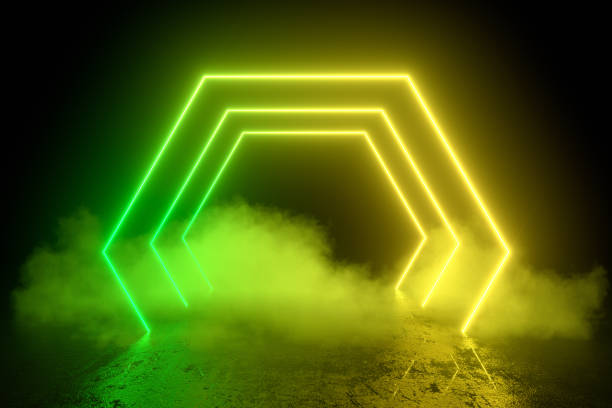 istock 3d abstract background with ultraviolet neon lights, empty frame, cosmic landscape, glowing tunnel door with smoke 1213431865