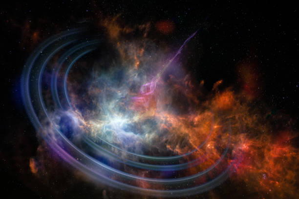 Collage on space, science. Fantastic black hole with rings in outer space.  Elements of this image furnished by NASA.\n\n/urls:\nhttps://images.nasa.gov/details-PIA21073.html\nhttps://images.nasa.gov/details-GSFC_20171208_Archive_e002172.html\nhttps://images.nasa.gov/details-PIA22085.html\nhttps://solarsystem.nasa.gov/resources/429/perseids-meteor-2016/