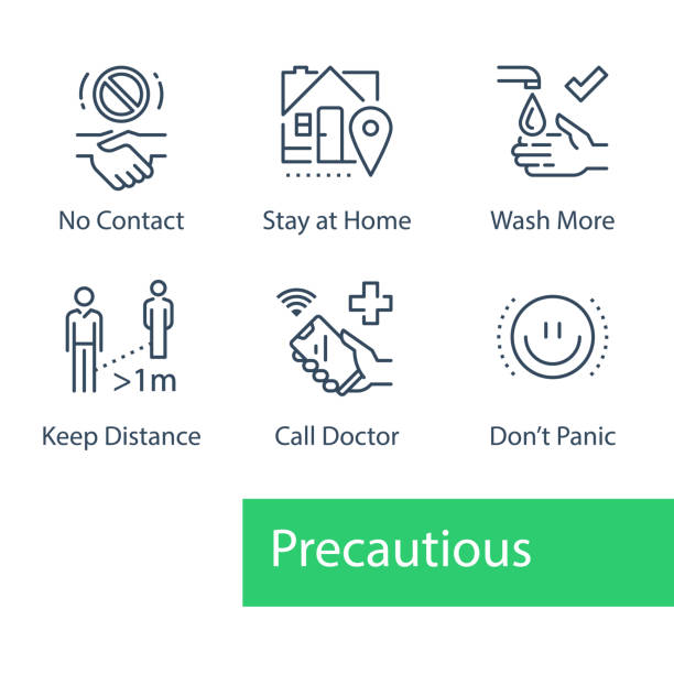 virenausbruchsvorkehrungen, präventivmaßnahmen, sicherheitshinweise, pandemiequarantäne, warnhinweise - distance measurer stock-grafiken, -clipart, -cartoons und -symbole