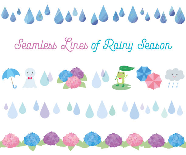 illustrazioni stock, clip art, cartoni animati e icone di tendenza di linea senza cuciture disegnata a mano della stagione delle piogge - stagione delle piogge