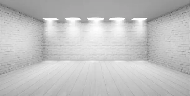 Vector illustration of Empty room with white brick walls in studio