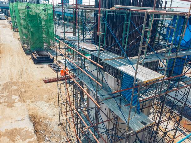 istock The temporary staircase was built for the construction with prevent falling 1213434110