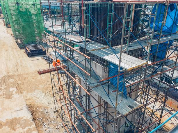 istock The temporary staircase was built for the construction with prevent falling 1213434119