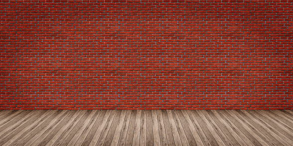 red brick wall with oak wood floor mockup