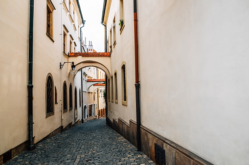 Medieval old town narrow alley in Olomouc, Czech Republic
