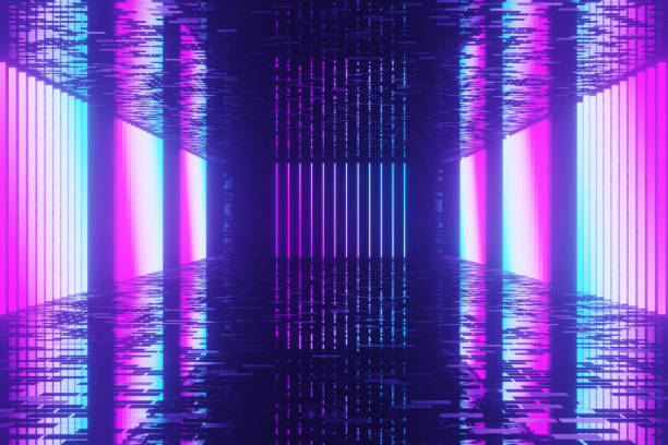 istock Modern futuristic neon abstract background. Large object in the center, space background. Dark scene with neon light. Reflection of light on a wet surface. 1213439039