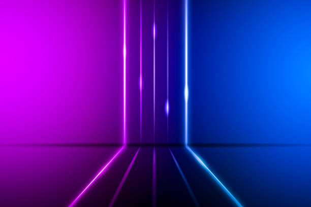 istock Modern futuristic neon abstract background. Large object in the center, space background. Dark scene with neon light. Reflection of light on a wet surface. 1213439428
