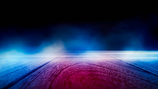 istock Modern futuristic neon abstract background. Large object in the center, space background. Dark scene with neon light. Reflection of light on a wet surface. 1213440287