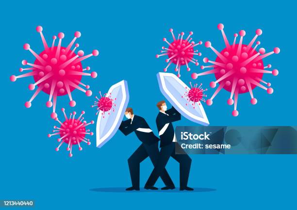 People Holding Shields And Wearing Protective Masks Together To Fight The New Coronal Pneumonia Virus Covid19 Stock Illustration - Download Image Now
