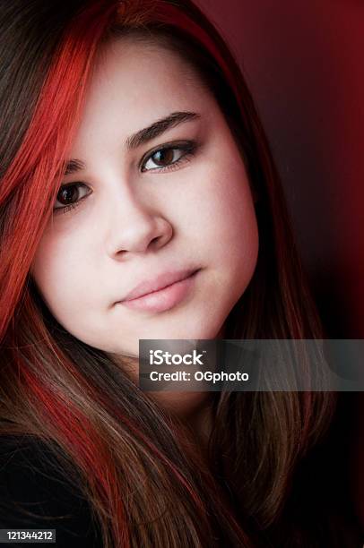 Teen Girl With Red Highlights Stock Photo - Download Image Now - Highlights - Hair, Brown Hair, 16-17 Years