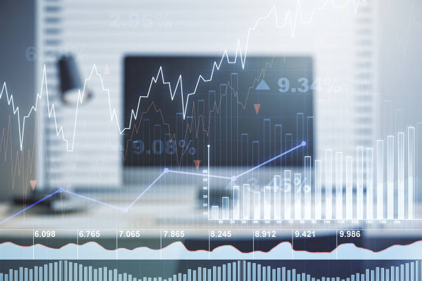 istock Multi exposure of abstract financial diagram on computer background, banking and accounting concept 1213444382