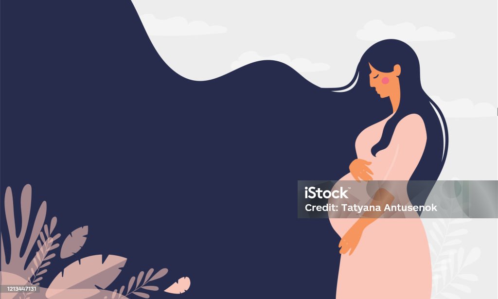 Ilustración de Bandera Moderna Sobre El Embarazo Y La Maternidad Cartel Con  Una Hermosa Joven Embarazada Con El Pelo Largo Y Lugar Para El Texto Diseño  Minimalista Ilustración Vectorial De Dibujos Animados