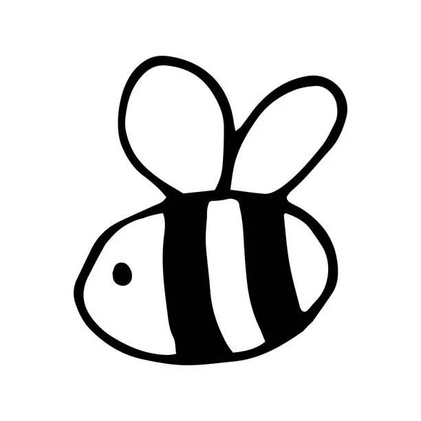 Vector illustration of Single hand drawn bee for summer and spring decoration or design. Doodle vector illustration. Isolated on white background