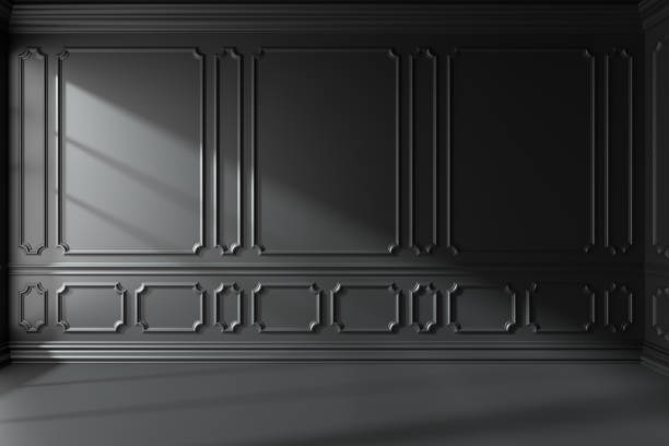 istock Black empty room with classic style decor on walls 1213450296