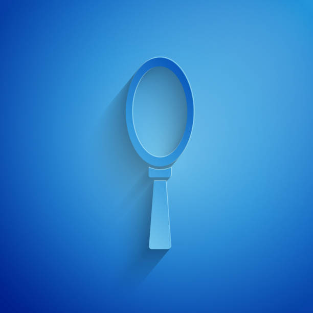 istock Paper cut Magic hand mirror icon isolated on blue background. Paper art style. Vector Illustration 1213450745