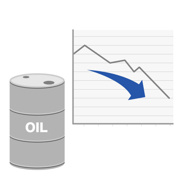 ilustraciones, imágenes clip art, dibujos animados e iconos de stock de ilustración de la caída de los precios del petróleo - oil drum fuel storage tank barrel container