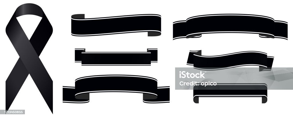 black mourning ribbon and banners mourning concept with black awareness ribbon and different banners Banderole stock vector