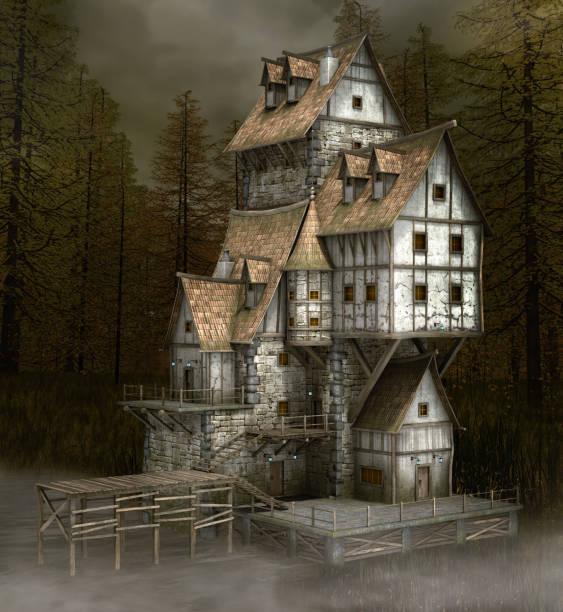 istock Witch house in a spooky forest scenery 1213452760
