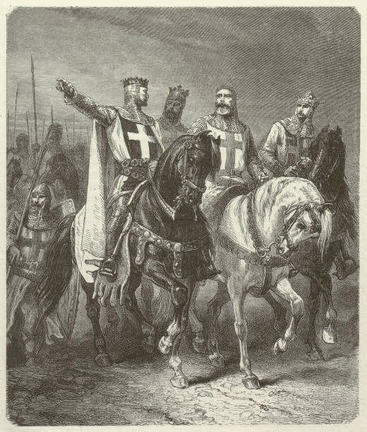 illustrazioni stock, clip art, cartoni animati e icone di tendenza di i quattro leader del primo crusade - crociate