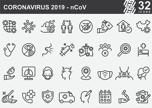 Coronavirus 2019-nCoV Disease Prevention Line Icons