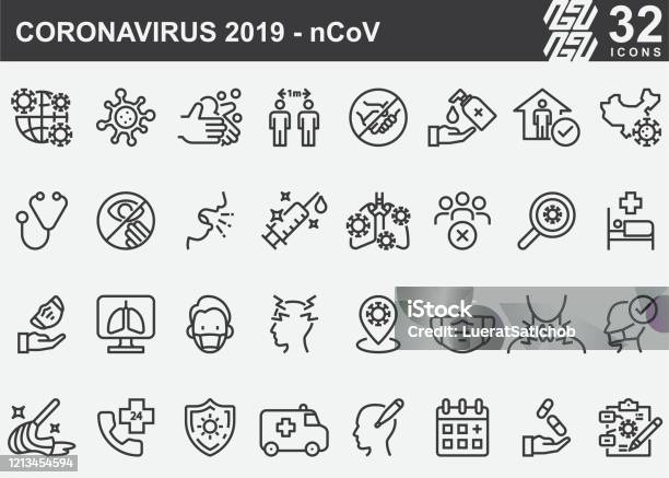 Coronavirus 2019ncov Disease Prevention Line Icons Stock Illustration - Download Image Now