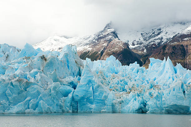 istock Blue icebergs and snowy mountains at Grey Glacier 121345822