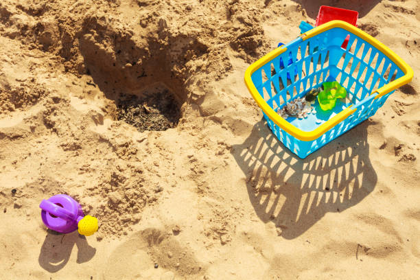 istock Summer toys lying on sand. 1213459548