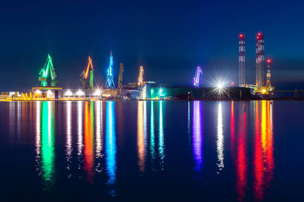 istock Cranes shipyard light trails Pula Uljanik Croatia 1213459602
