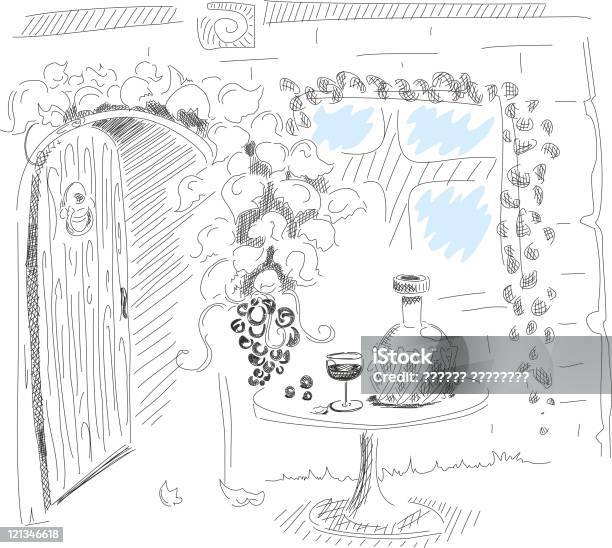 Scene Of Grape And Wine Stock Illustration - Download Image Now - Wine, Sketch, Table