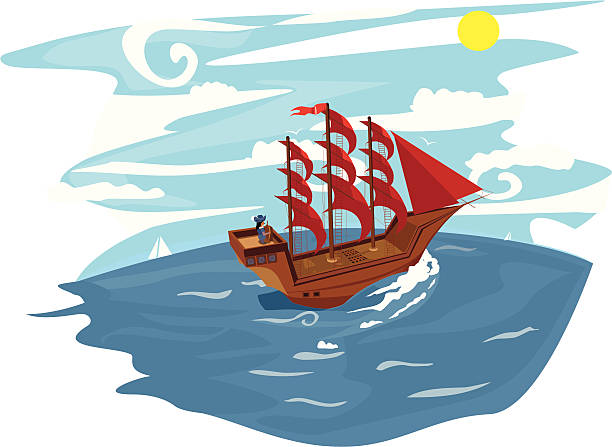 schiff in das meer - sailing ship sailing sea military ship stock-grafiken, -clipart, -cartoons und -symbole