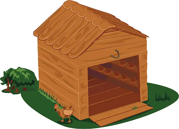 Vector illustration of chikens and their house