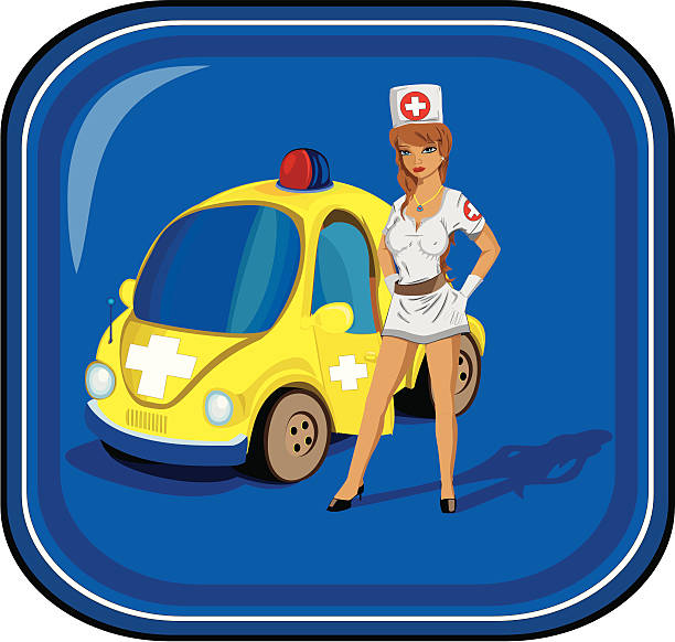 Sexy Infirmière médicale et sa voiture - Illustration vectorielle