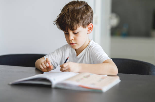 istock Portrait of schoolboy doing a homework 1213470013