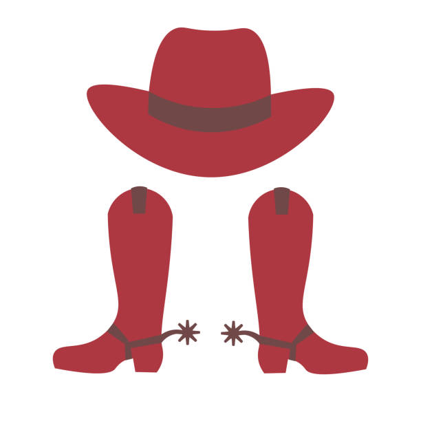 Cowboy hat and cowboy boots with spurs isolated on white background Cowboy hat and cowboy boots with spurs isolated on white background red boot stock illustrations